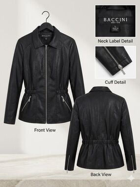 Baccini Black Faux Leather Zip-Front Jacket